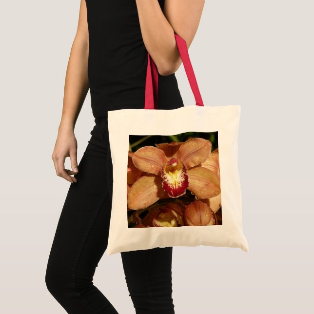 Peach Orchids with Raindrops Floral Tote Bag (Front (Product))