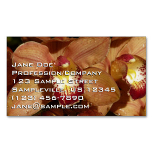 Peach Orchids with Raindrops Magnetic Business Card