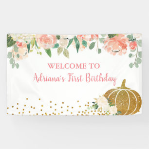 Peach Our Little Pumpkin Birthday Large Banner