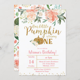 Peach Our Little Pumpkin Is Turning One Invitation