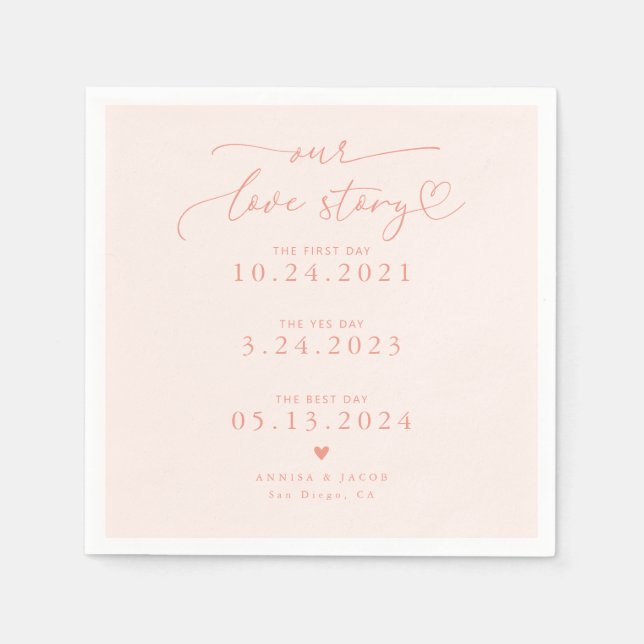 Peach Our Love Story Elegant Script Wedding Napkin (Front)