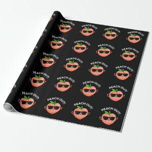 Peach Out Funny Fruit Pun Dark BG Wrapping Paper