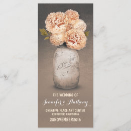 Peach painted mason jar wedding programs programme