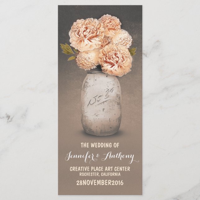 Peach painted mason jar wedding programs programme (Front)