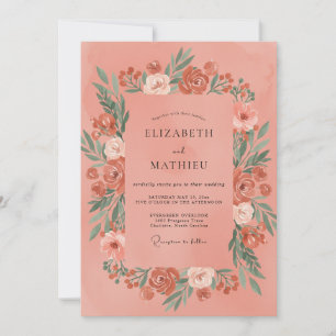 Peach Painterly Spring Wedding Invitation