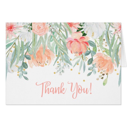 Peach Pale Green Wildflowers Greenery Thank You Card