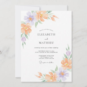 Peach Pale Lilac Wildflower Wedding Invitation