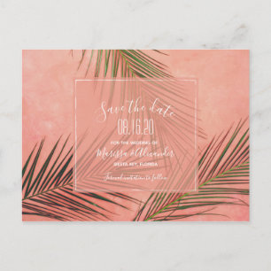 Peach Palm Tree Beach Wedding Save the Dates Postcard