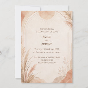 Peach Pampas Grass Wedding Invitation