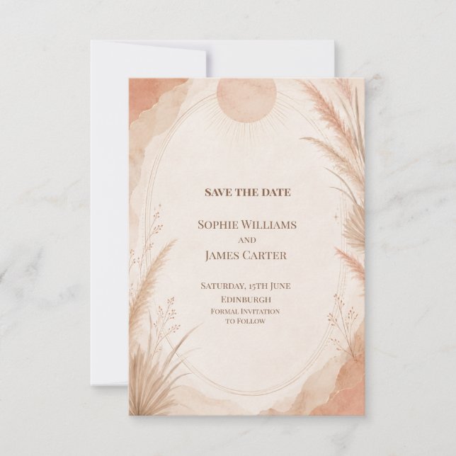 Peach Pampas Grass Wedding Save The Date (Front)