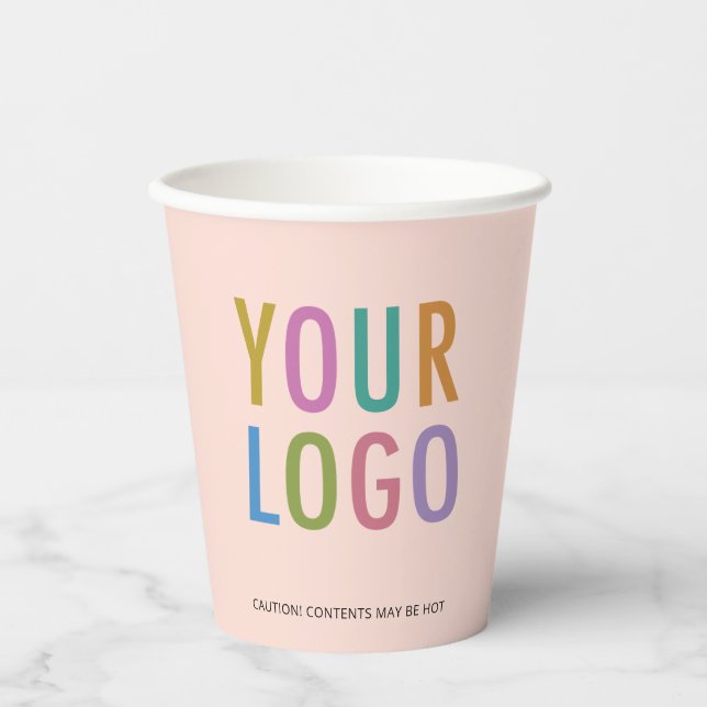 Peach Paper Cups Custom Business Logo Branded 8 oz (Front)