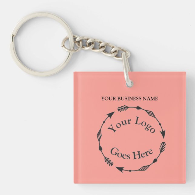 Peach Pastel Coloured Logo and QR code Acrylic Key Ring (Front)