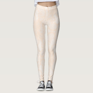 Peach Pastel Floral Delicate Powder Cream Lace Leggings