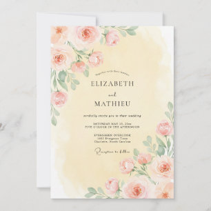 Peach Pastel Floral Embrace Wedding Invitation