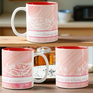 Peach Pastel Spirals and Filigree Artwork Two-Tone Coffee Mug