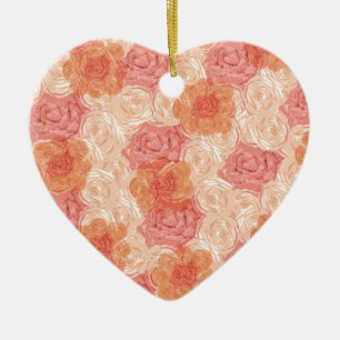 Peach pastel vintage rose pattern ceramic tree decoration