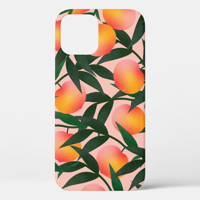Peach pattern on pink background. Hand drawn fruit Case-Mate iPhone Case (Back)
