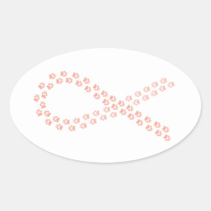 Peach Pawprint Ribbon Oval Sticker