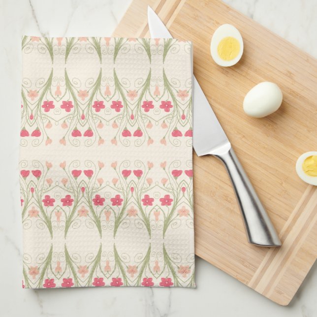 Peach peach and green tea towel (Quarter Fold)