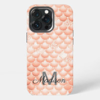 Peach Pearl Glitter Girly Background Monogram Name