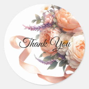 Peach Peonies and Roses Thank You Sticker