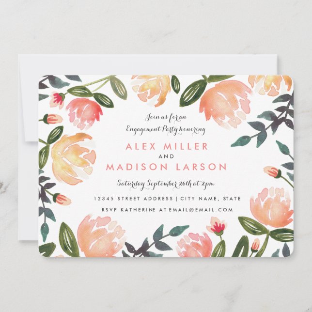 Peach Peonies Engagement Party Invitation (Front)