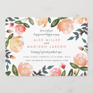 Peach Peonies Engagement Party Invitation
