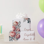 Peach Peonies On White Personalised Wedding/Shower Wrapping Paper<br><div class="desc">Gorgeous peach Peonies on a plain white background,   also personalised with bride and groom's names.
Designed for bridal shower or wedding,  anniversary and the like.</div>