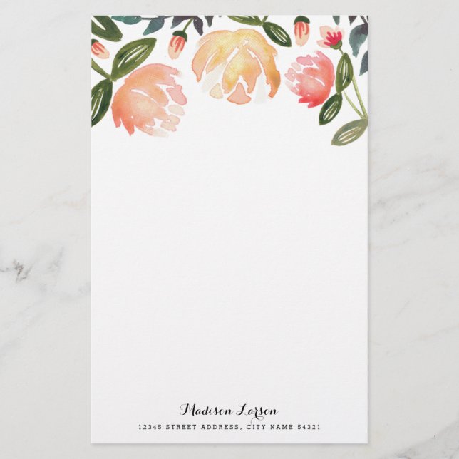 Peach Peonies Personalised Stationery (Front)
