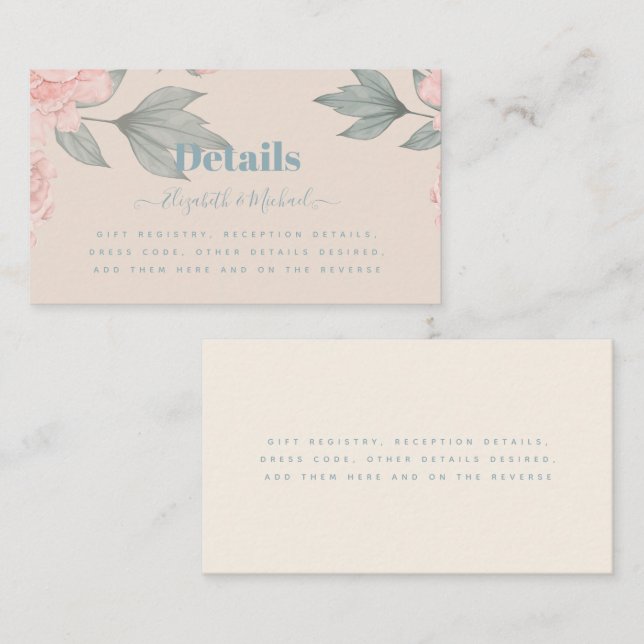 Peach Peonies Sage Floral Budget Wedding Business Card (Front/Back)