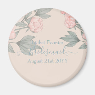 Peach Peonies Sage Floral Budget Wedding Magnet