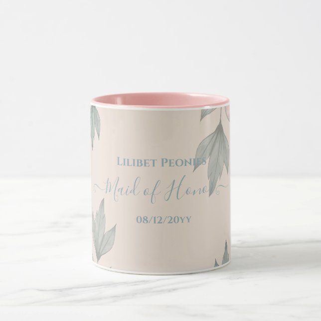 Peach Peonies Sage Floral Budget Wedding Mug (Center)