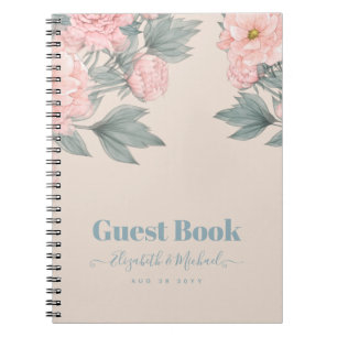 Peach Peonies Sage Floral Budget Wedding Notebook