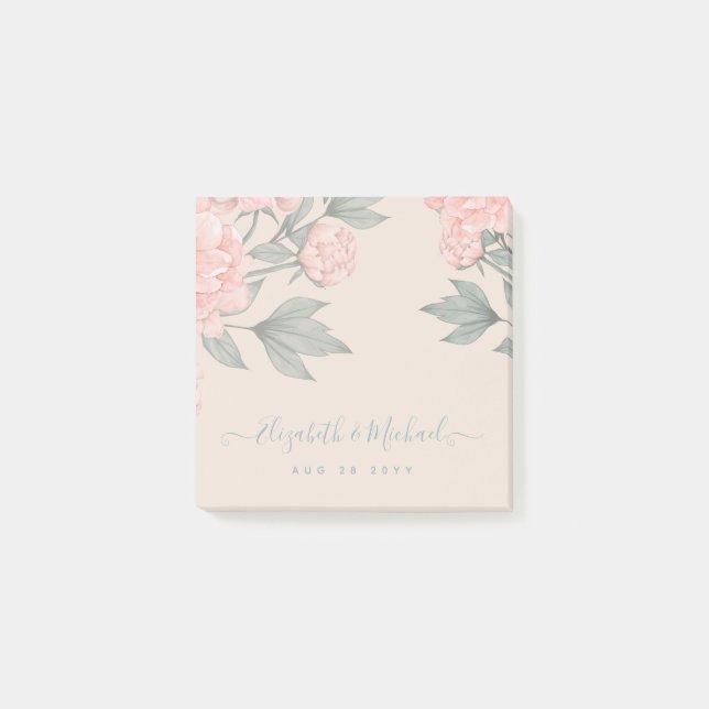 Peach Peonies Sage Floral Budget Wedding Post-it Notes (Front)