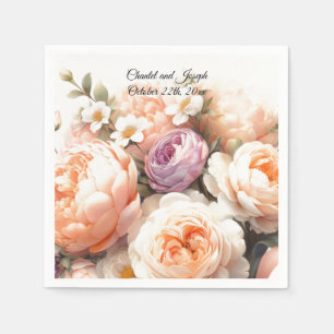Peach Peony and Roses Wedding Paper Napkins