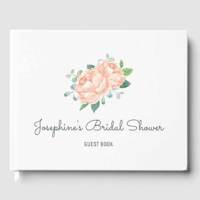 Peach Peony Bridal Shower Guest Book (Front)