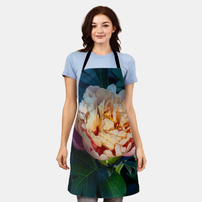 Peach Peony: Delicate Blossom Floral Apron (Worn)