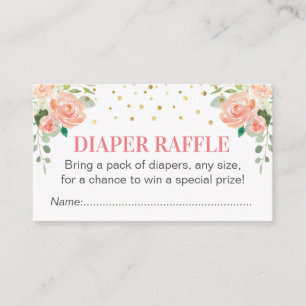 Peach Peony Diaper Raffle Ticket Girl Baby Shower Enclosure Card