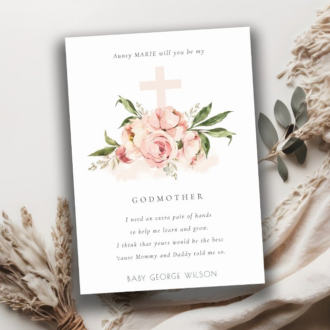 Peach Peony Floral Cross Godmother Proposal Invite (Creator Uploaded)