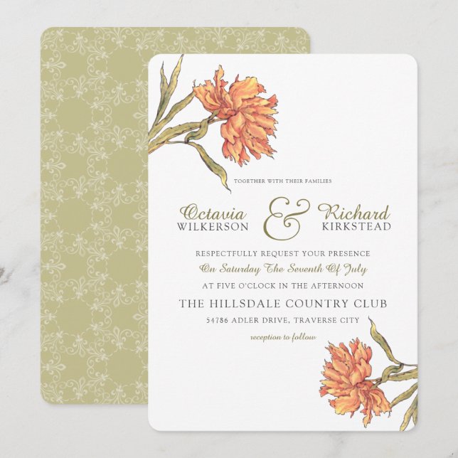 Peach Peony Floral Wedding Invitation (Front/Back)