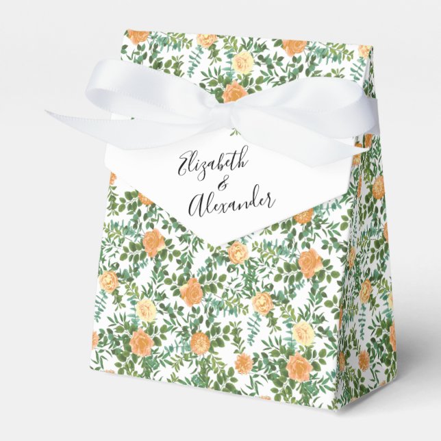 Peach Peony & Rose Floral Wedding Favour Box (Front Side)