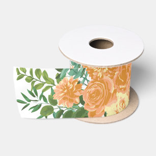 Peach Peony & Rose Floral Wedding Satin Ribbon