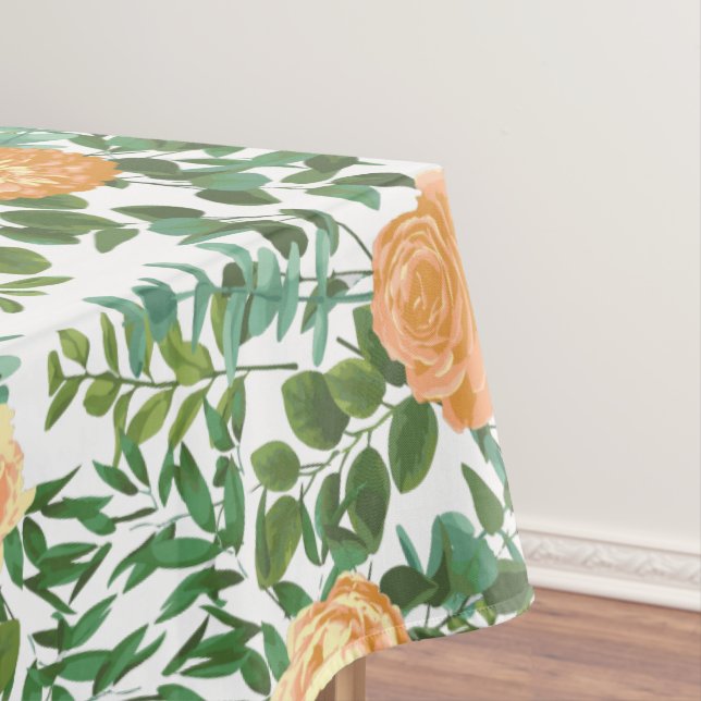 Peach Peony Rose Floral Wedding Tablecloth (In Situ)