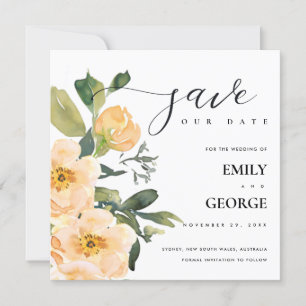 PEACH PEONY WATERCOLOR FLORAL SAVE THE DATE CARD