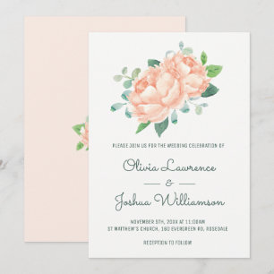 Peach Peony Watercolor Wedding Invitations