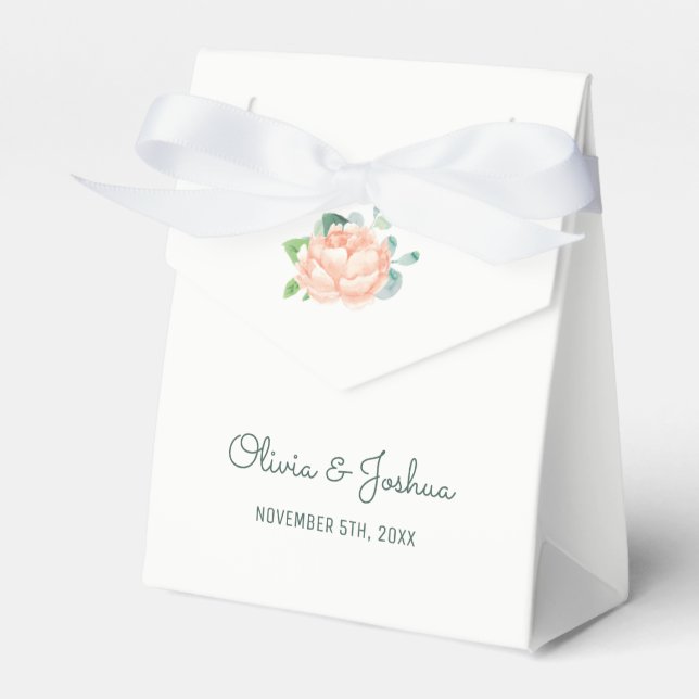 Peach Peony Wedding Favour Boxes (Front Side)