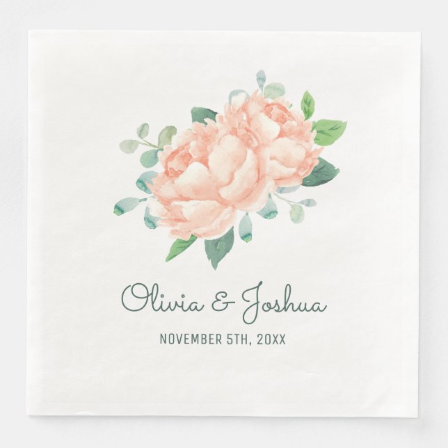 Peach Peony Wedding Napkin (Front)
