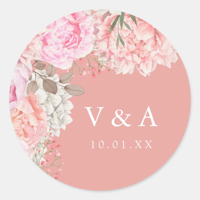 Peach Peony Wedding Sticker (Front)