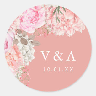 Peach Peony Wedding Sticker