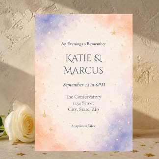 Peach Periwinkle Celestial Watercolor Wedding Invitation